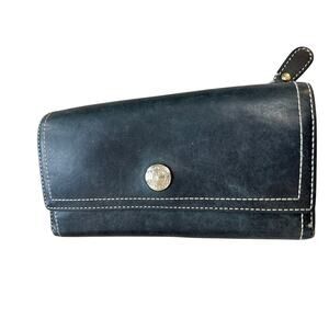 Coach Black Leather Trifold Wallet with Pink Interior & Zip Pocket – 7.5” x 4”